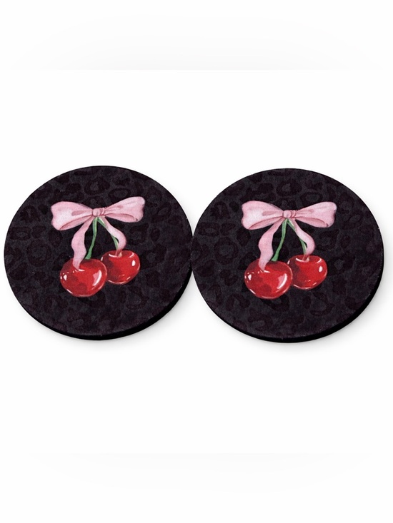 Other - Pink Bow Cherry Car Coasters